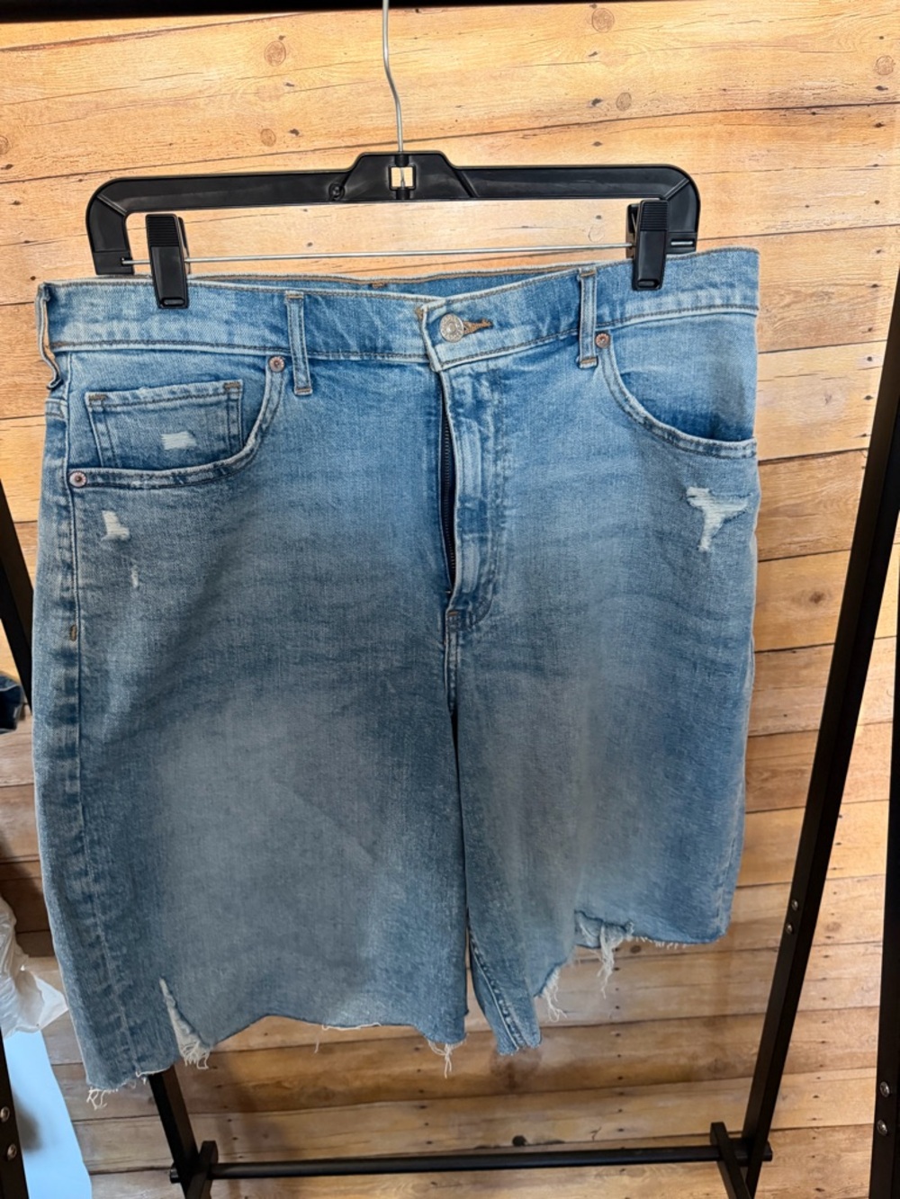Light Blue Distressed Bermuda Shorts